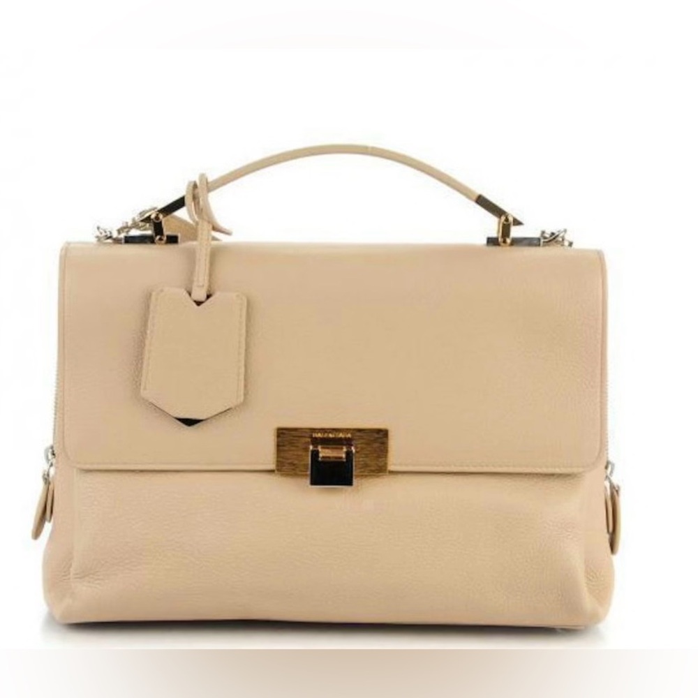 Balenciaga Le Dix Soft Cartable Beige Pebbled Leathe Bag $1935 retail